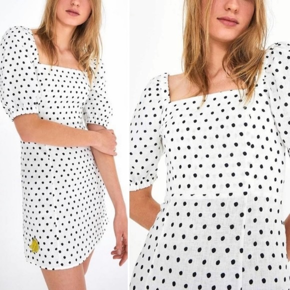 Linen polka dot puff sleeve mini dress - Picture 4 of 4